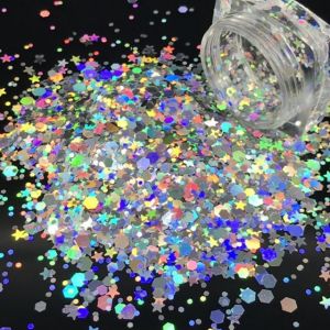 China Other Holiday Supplies Die Cutting Printing Holographic Silver Chunky Glitter with Stars Mixes on sale