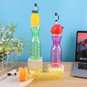 Customized Plastic Fruit Shape Cup with Straw Milk Tea Cup Portable Juice Bottle