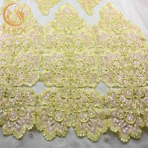 Romantic Custom Made Embroidered Mesh Lace Fabric Polyester 140cm Width