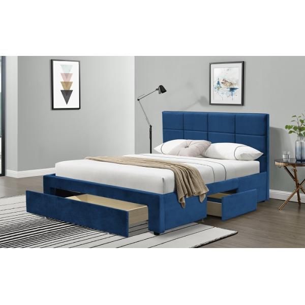 King Size Upholstered Bed Frame Grey Dark Blue Black Linen With Draws
