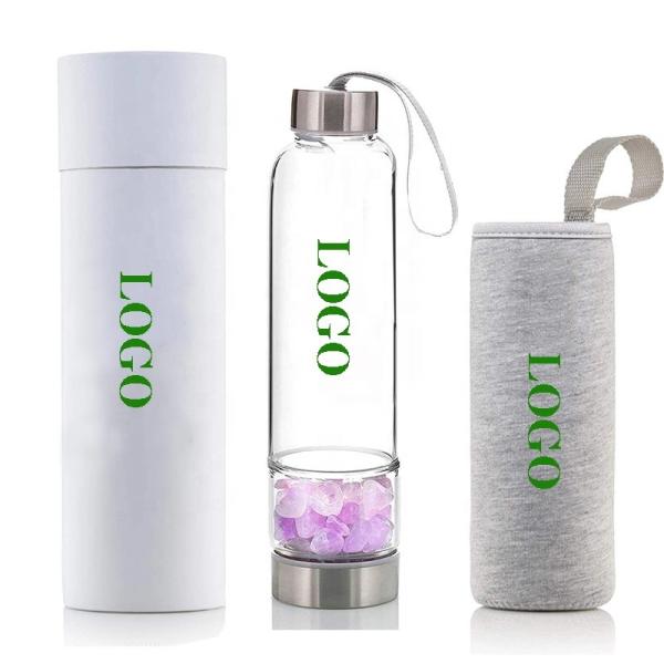 Quality 16.9 0Z Crystal Water Glass Drinking Bottles Loose Leaf Tea Bottle With Neoprene Sleeve wholesale