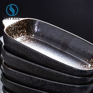 Rectangle Eclectic Ceramic Black Plate A Grade Porcelain With Two Ears