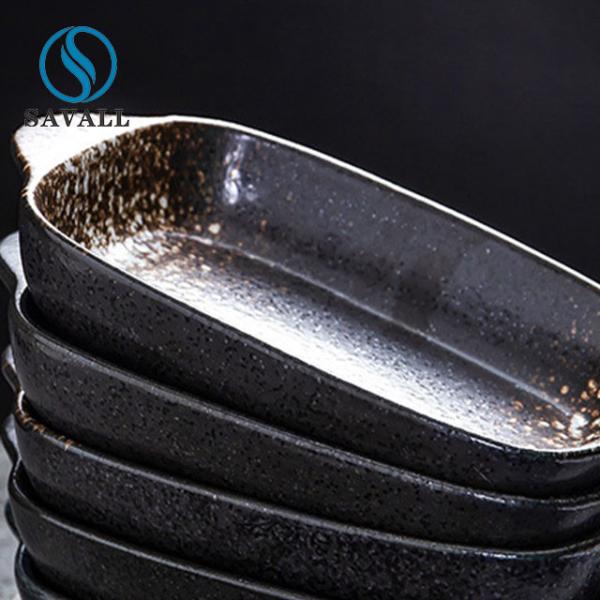 Quality Rectangle Eclectic Ceramic Black Plate A Grade Porcelain With Two Ears wholesale