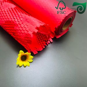 FSC 100gsm RED White Honeycomb Paper Wrap Eco Cushion For E Commerce Fragile