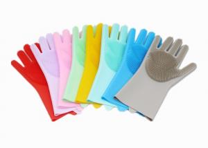 China Wear Resistant Silicone Washing Gloves , Silicone Brush Gloves For Washing Dishes on sale