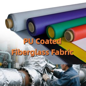 China Abrasion Resistant PU Coated Fiberglass Fabric with 460 g/sqm Weight 0.41 mm Thickness and 1m to 1.55m Width Options on sale