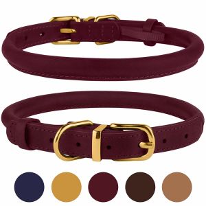 Handmade Leather Rolled Rope Dog Collars For Small Medium Large Dogs Puppy Cat