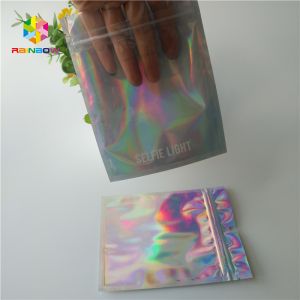 Hologram Zipper Customized Paper Bags Holographic Stand Up CMYK For Cosmetics