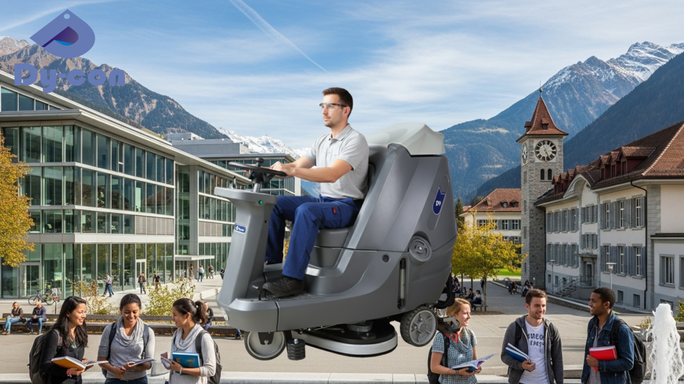 Quiet Ride-On Scrubber For University Campus Cleaning | Low-Noise Design