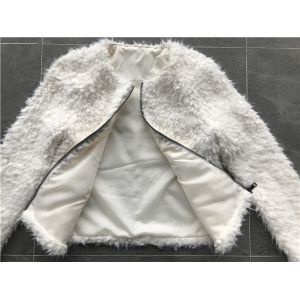 Short Milk Ladies Faux Fur Coats With Collarless and Metal Zip Through