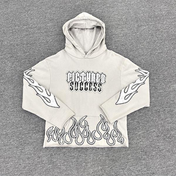 Quality Custom Open Bell Sleeves Screen Rhinestone Print Logo Hoodies French Terry Raw Hem Cropped Hoodie Customized Size wholesale