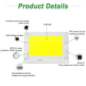 Cheap 240V Dimming Cob LED Chip 6000K With AC100-240V Voltage 50000hrs Lifespan for sale