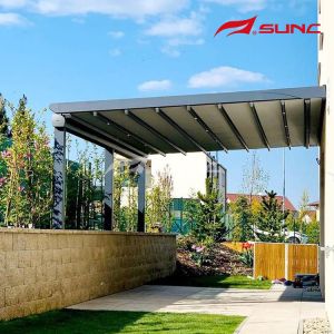 China Wall-mounted Installation Retractable Roof Pergola With Motorized Operation And Anodic Oxidation on sale