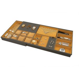 YG-H028 Modular Jewelry Drawer Organizer Tray, 700x402x55mm Customizable Wardrobe Storage Box with 18 Compartments, Handmade with PVC Leather & Velvet Lining