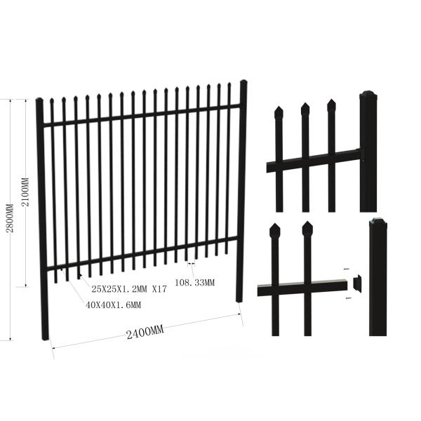Ornamental Garrison Tubular Security Fence Panels 45mm*45mm x 1.6mm thick 25mm x 25mm picket crimped spear or flat top