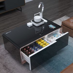 Logo Patterned White Electric Coffee Table with Modern Refrigerator Cooling