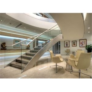 Double U Channel Stringer Modern Spiral Staircase , Curved Wooden Staircase With