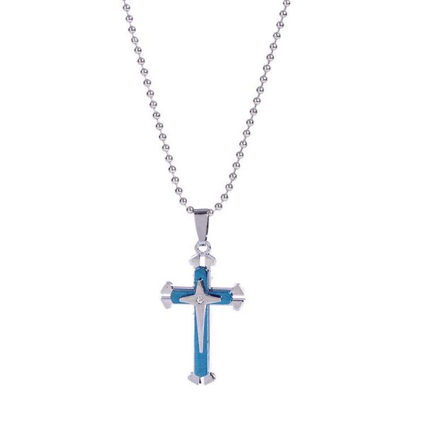 Quality New Fashion wholesale chain necklace Stainless Steel Cross Pendant Men's Necklace Chain (Blue and Brown) wholesale