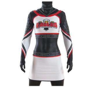 Cheap Breathable Rhinestones Cheerleader Crop Top And Skirt Red / White / Black Color for sale