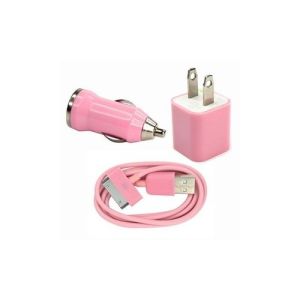 Cheap USB AC Wall Charger and Car Charger+Data Cable for Apple iPod Touch or iPhone4 4S 4G Pink for sale