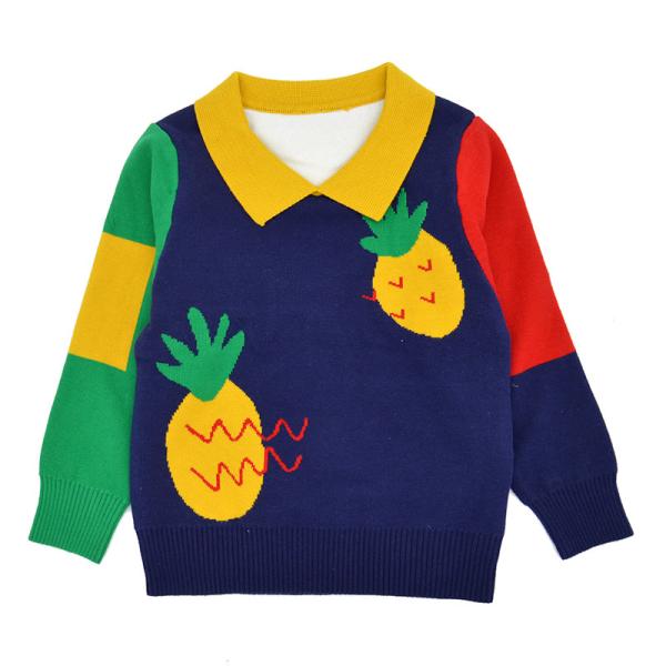Quality Pineapple Pattern Bespoke Sweaters Turn Down Collar Children Autumn Pullover wholesale