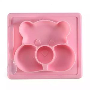 China Silicone Customized Bear Shape Baby Feeding Suction Bowl And Plate With Spoon on sale