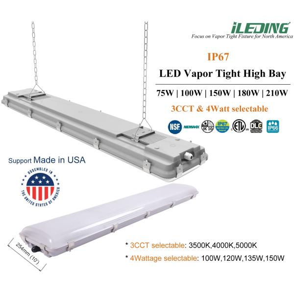 High Wattage Led Vapor Tight Light 100W 150W IK10 IP67 Driver 347V option for Warehouse