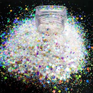 White Iridescent Glitter for Epoxy Floor Hexagon Mixed UV and Heat Resistant