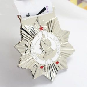 Flower Shape Embossed Sandblasted Silver Custom Medals