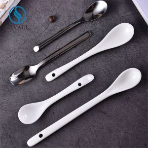 Chinese Porcelain Soup Spoons Stainless Steel Serving Spoons