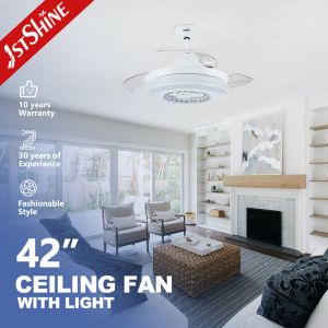 Low Watt Elegant White Color Retractable Ceiling Fan Light with Crystal
