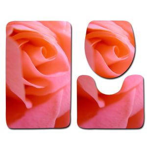 Rose Pattern Toilet Mat Set Polyester Fiber Toilet Lid Cover Set