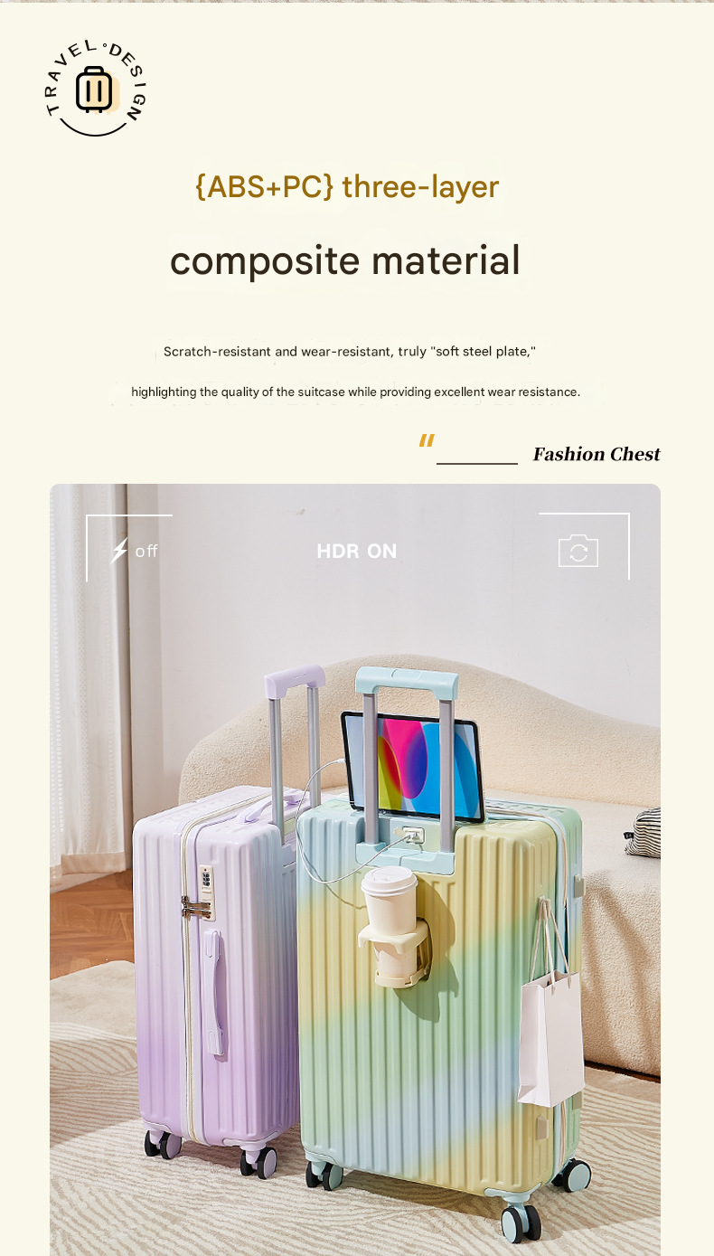 Rainbow Gradient Suitcase with Deluxe Shock-Absorbing Swivel Wheels and High-Quality Zippers for Travel