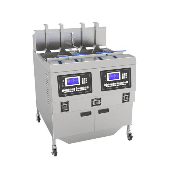 Quality Auto Lift&Down Two Pots Four Baskets With Oil Filtration Electric Heating Chips Open Deep Fryer wholesale