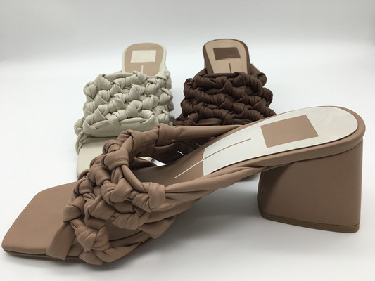 Quality Ladies Block Heeled Mules Open Toe With Rubber Sole Leather Lining wholesale