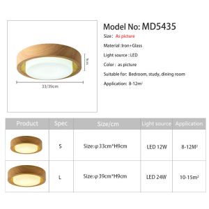 Wooden Round Ceiling Lights For Bedroom Iron Surface Mounted Rooms Lighting（WH