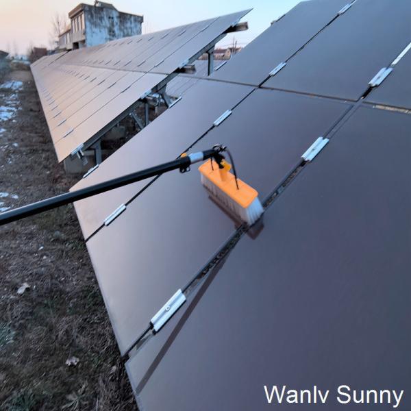 Quality Solar Panel Cleaning Machine with Water Fed Electric Rotating Brush Cleaning Process wholesale