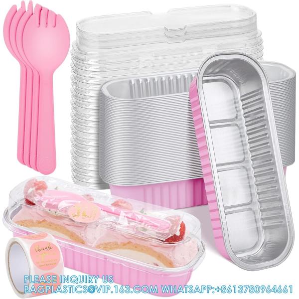 6.8 Oz Foil Ramekins Pan With Lids, Rectangle Cupcake Cups Containers Wrappers,