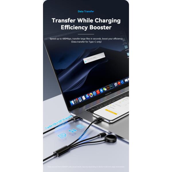 USB A To USB C + L + Watch Cable 3 In 1 Charging Cable 3A ES-X60 Series