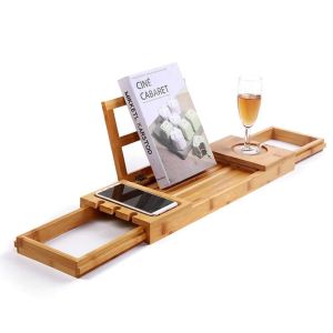 Extra Large Expandable Bathtub Tray Laptop Ipad Holder 2 In 1 100% Bamboo