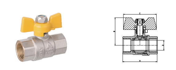 DN15-25 20MM Butterfly Handle Nickel Plated Brass Gas Valve With Iron Handle