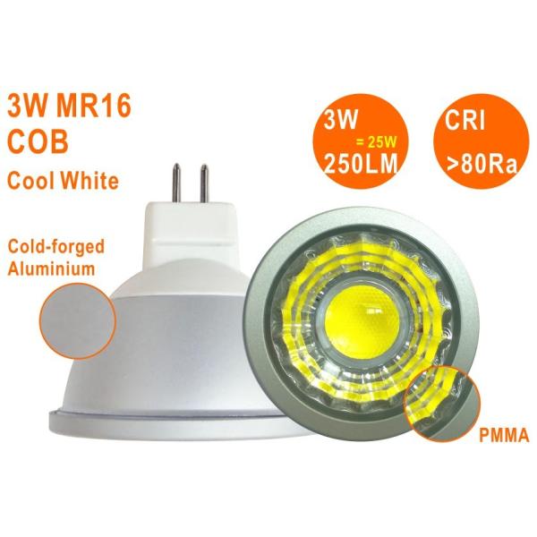 25W Halogen Replacment Epistar COB CE RoHS MR16 GU10 3W 6000K Dimmable Spot