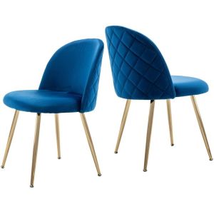 China Tufted Accent Chairs , Velvet Modern Upholstered Dining Chairs With Gold Plating Metal Legs Blue on sale