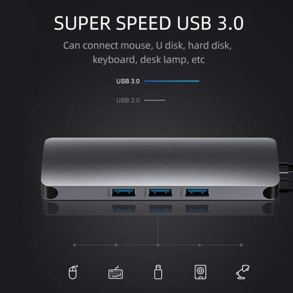 USB 3.0 Station Usb C Hub Smart Adapter / Memory Card Hub with 5Gbps Data Transfer Speed