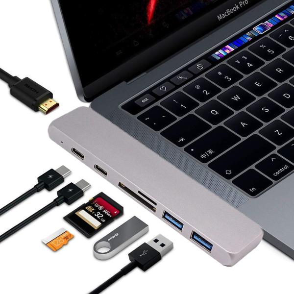 2018 Aluminum Thunderbolt 3 USB-C Hub USB Driver 7 Ports Dual Type C Hub 4K Type