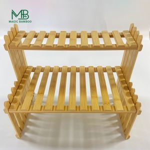 Storage Holder Container Bamboo Tabletop Plant Stand Natural 2-Layer for Small