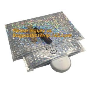 Factory Shiny Rose Gold Silver Cosmetic Zipper Bubble Bag Self Adhesive Plastic