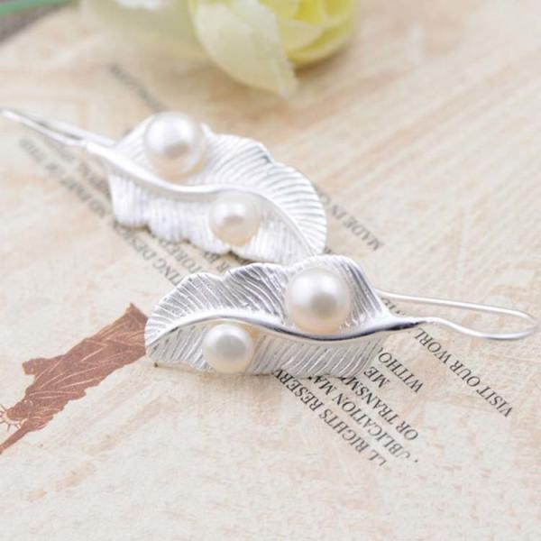 Quality terling Silver Pearl Vintage Feather Dangle Earring (051023W) wholesale