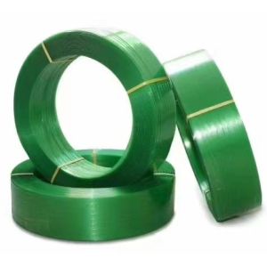 China 16 - 19mm Green Embossing PET Strap Polyester Polyethylene Steel Belt Good Straightness on sale