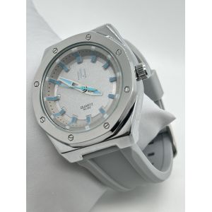 Classic Black Silicon Strap Watch Mens Watch With Elastic Band White Dial